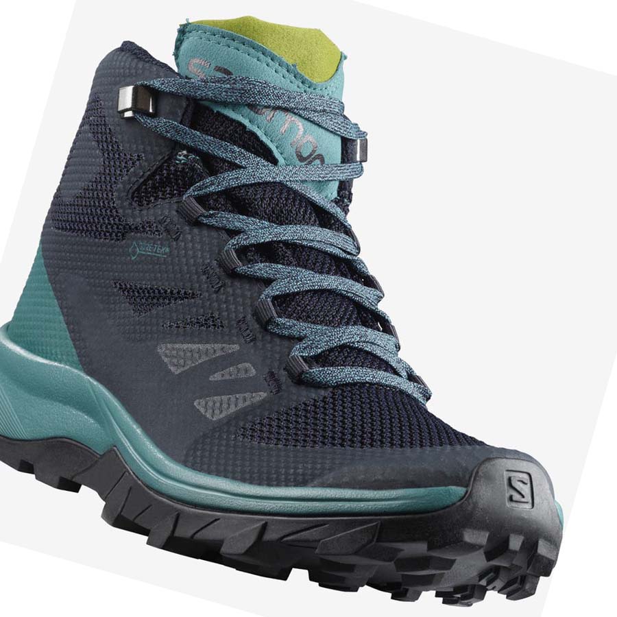 Salomon WoOUTLINE MID GORE-TEX Kadın Yürüyüş Ayakkabısı Siyah Yeşil | TR 2791GSO